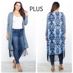 NWT Plus Blue Fringe Cardigan